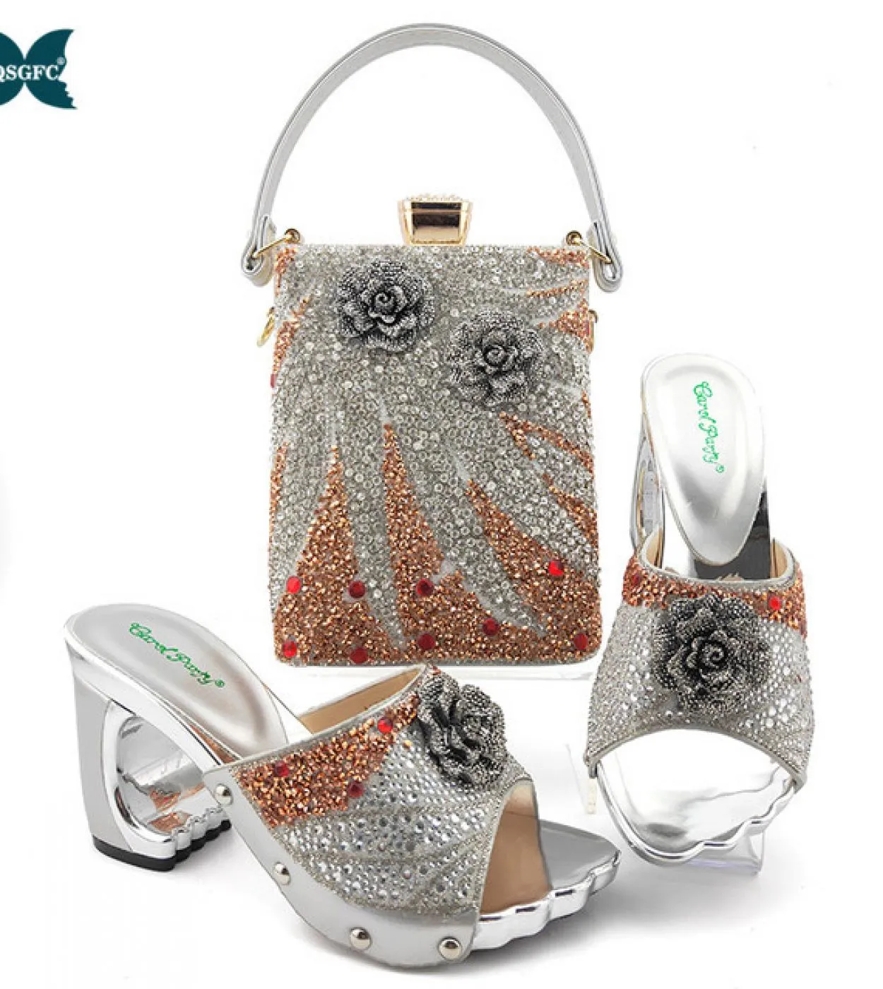 Qsgfc Scarpe Eleganti Italiane Color Pesca Per Borsa Da Donna Set Per Feste E Matrimoni Cristal Piastrelle Di Alta Qualità Trapa