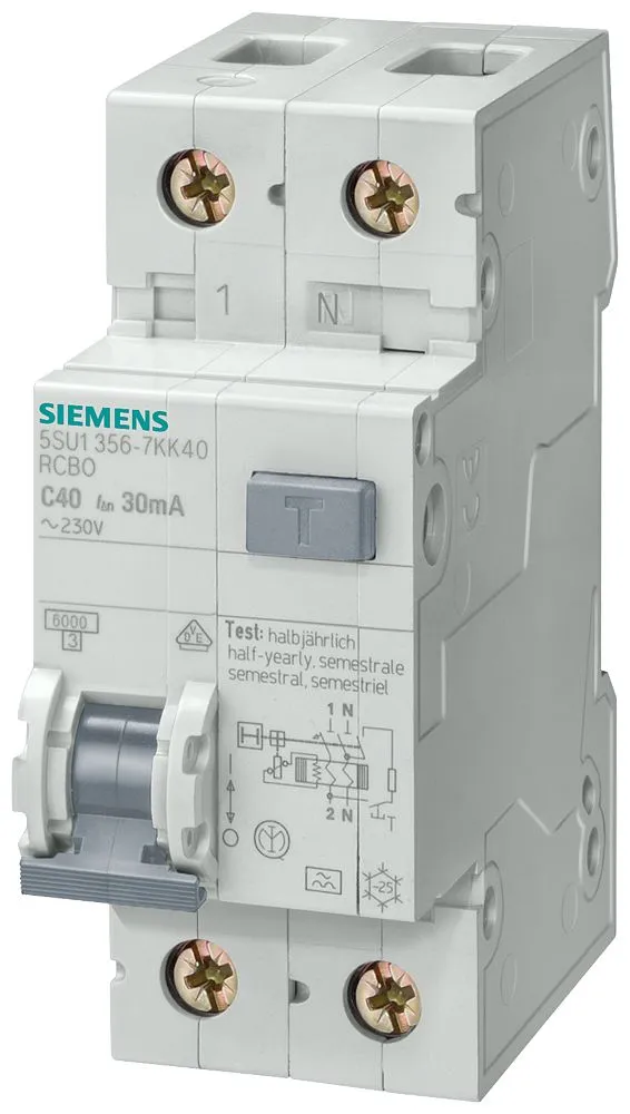 RCBO Siemens 5SU1656-7KK10, 2P, 10A, sensibilità 300mA