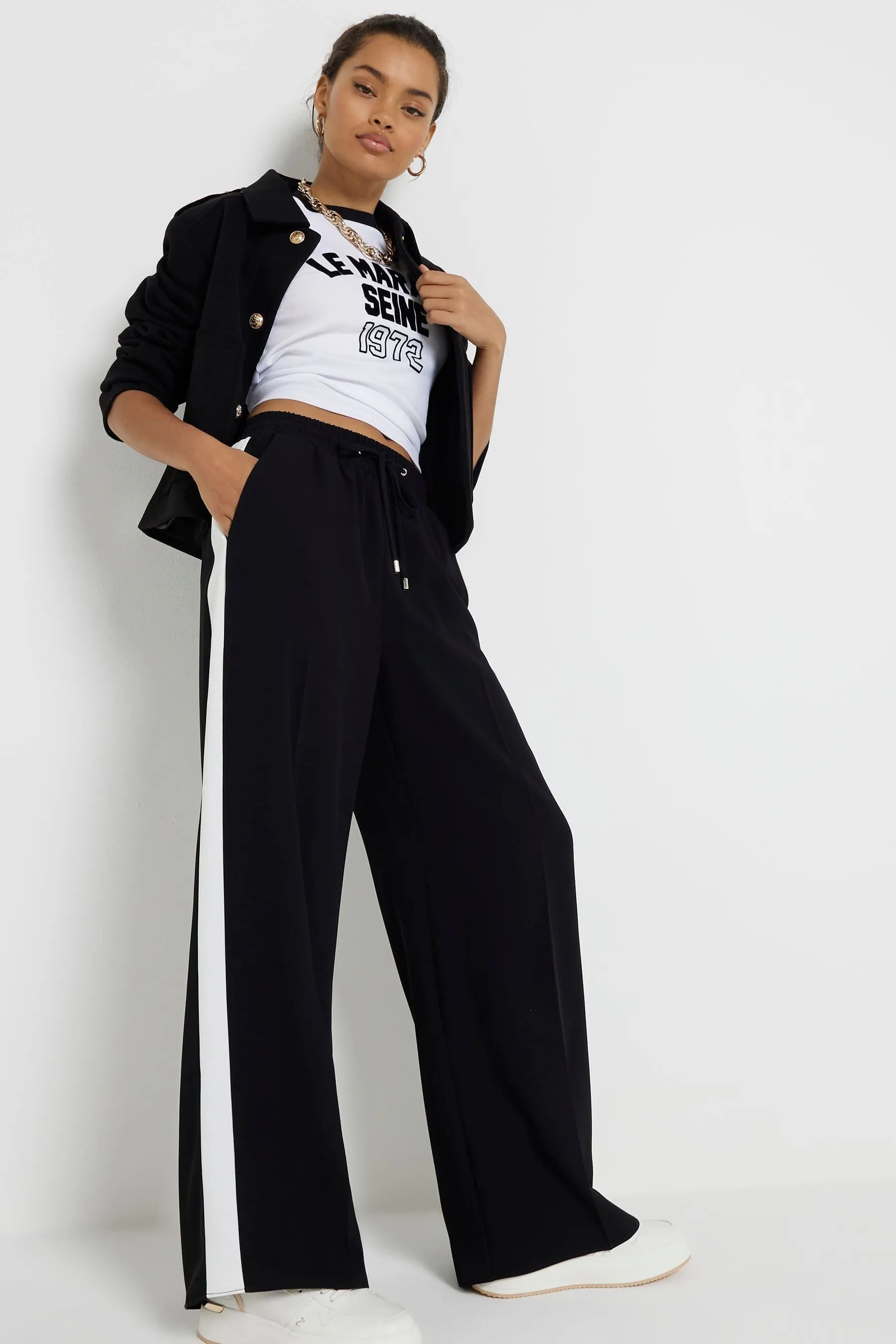 River Island Petite - A righe a fondo Pantaloni da jogging ampio
