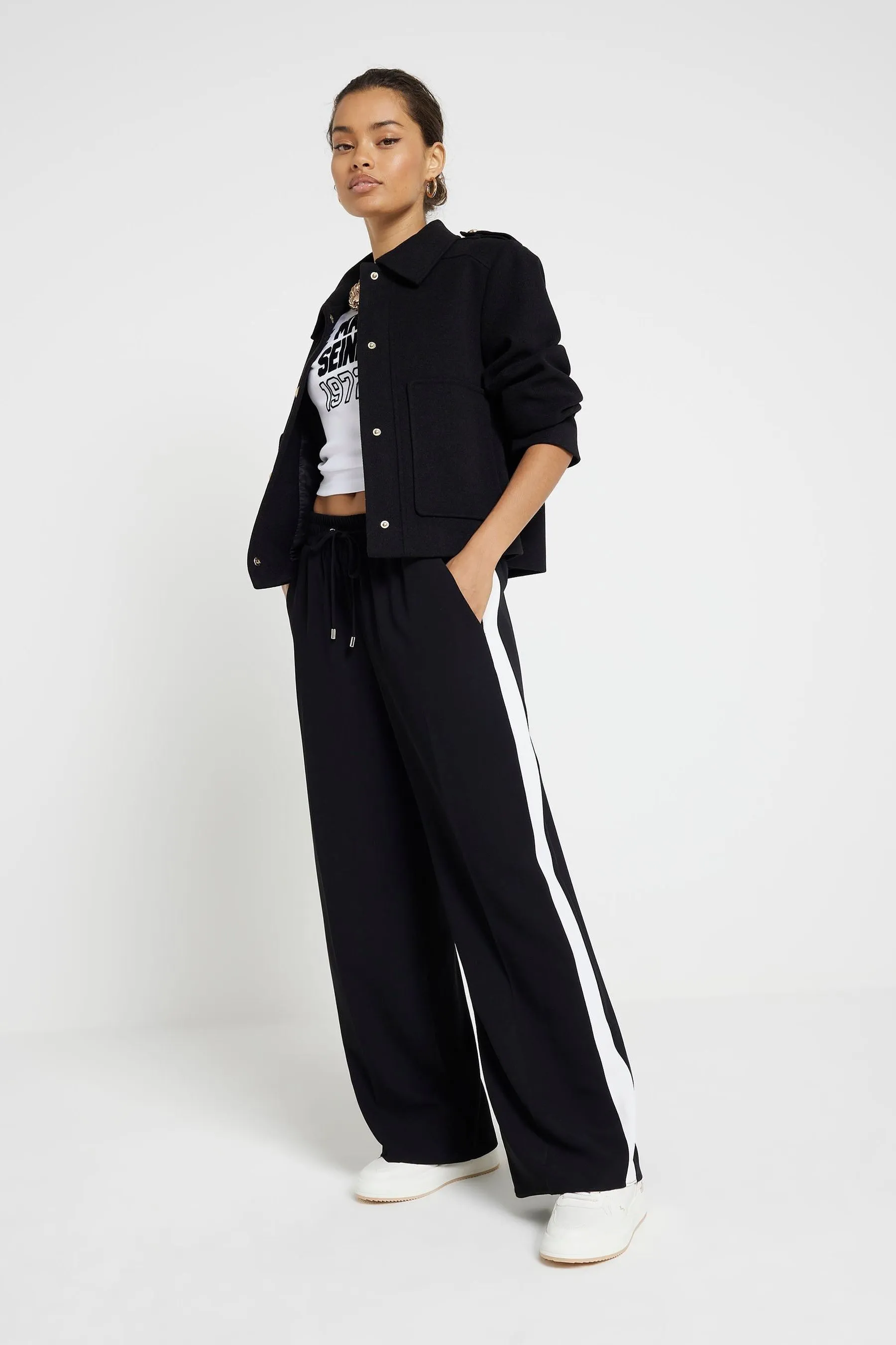 River Island Petite - A righe a fondo Pantaloni da jogging ampio