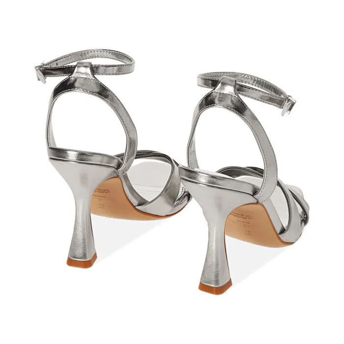 Sandali argento laminato, tacco 9,5 cm