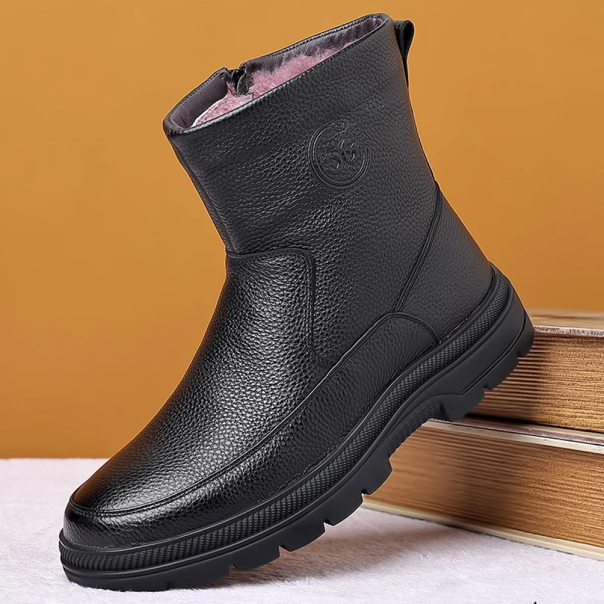 Scarpe da uomo in cotone caldo impermeabili Stivali da neve invernali a testa tonda alti da lavoro Scarpe da passeggio antiscivo