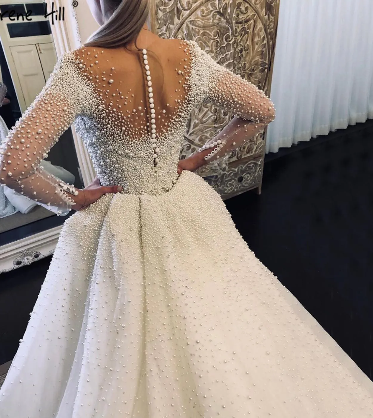 Serene Hill Luxury Avorio Treno staccabile Sirena Abiti da sposa Abiti Perle Perline Abito da sposa Hm67182 Custom Made