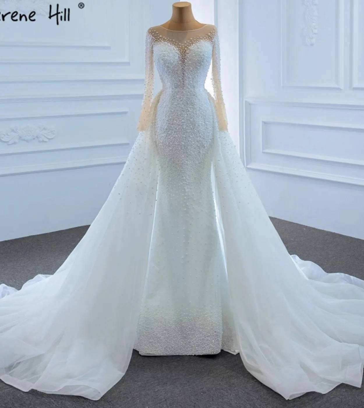 Serene Hill Luxury Avorio Treno staccabile Sirena Abiti da sposa Abiti Perle Perline Abito da sposa Hm67182 Custom Made