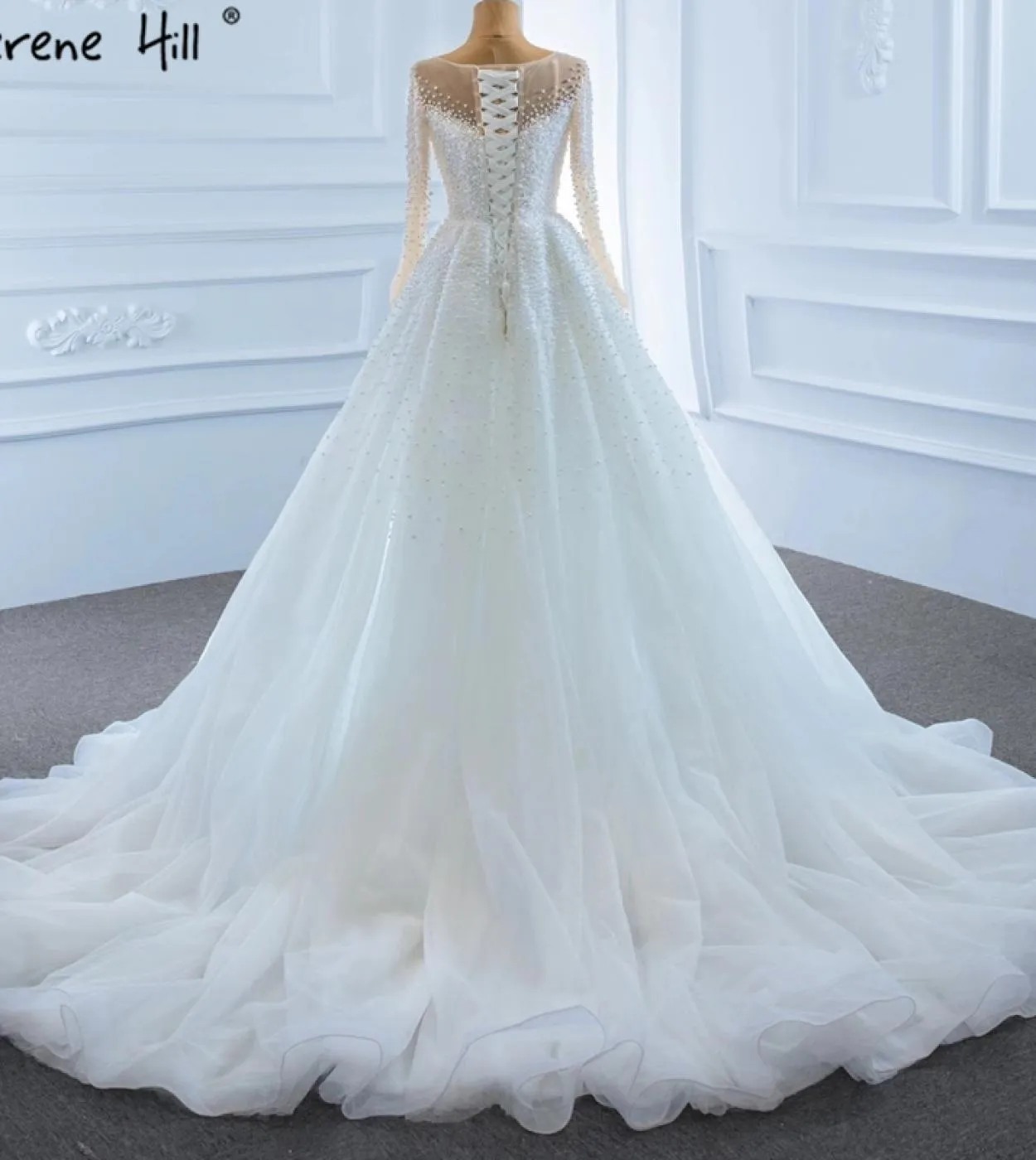 Serene Hill Luxury Avorio Treno staccabile Sirena Abiti da sposa Abiti Perle Perline Abito da sposa Hm67182 Custom Made
