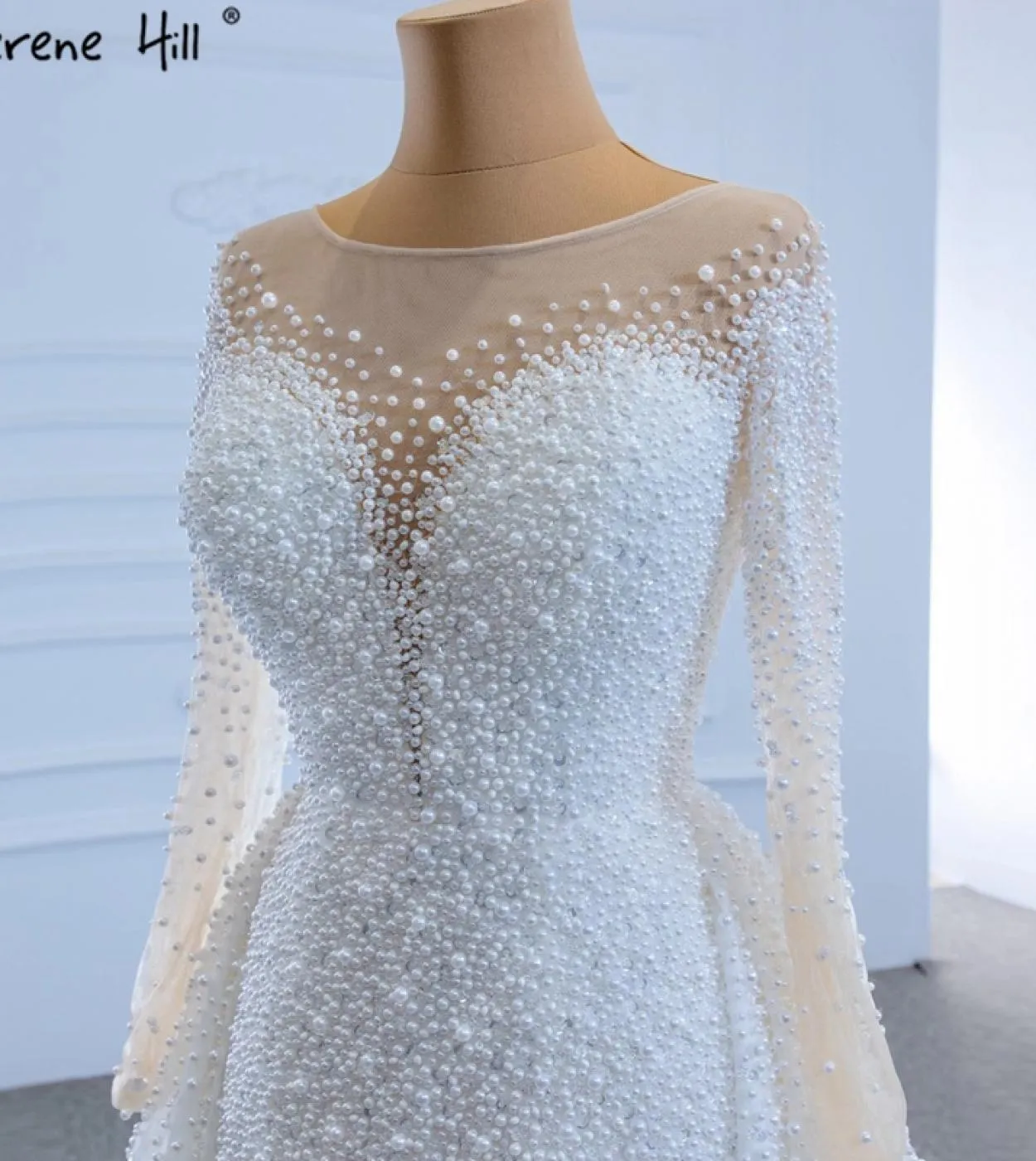 Serene Hill Luxury Avorio Treno staccabile Sirena Abiti da sposa Abiti Perle Perline Abito da sposa Hm67182 Custom Made