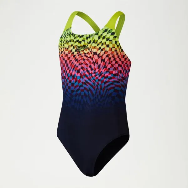 SPEEDO GIRLS DIGITAL PLACEMENT POWERBACK Black/Bitter Lime/Flare costume nuoto ragazza