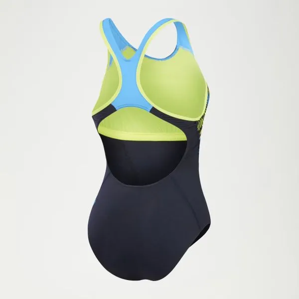 SPEEDO GIRLS DIGITAL PLACEMENT POWERBACK Black/Bitter Lime/Flare costume nuoto ragazza