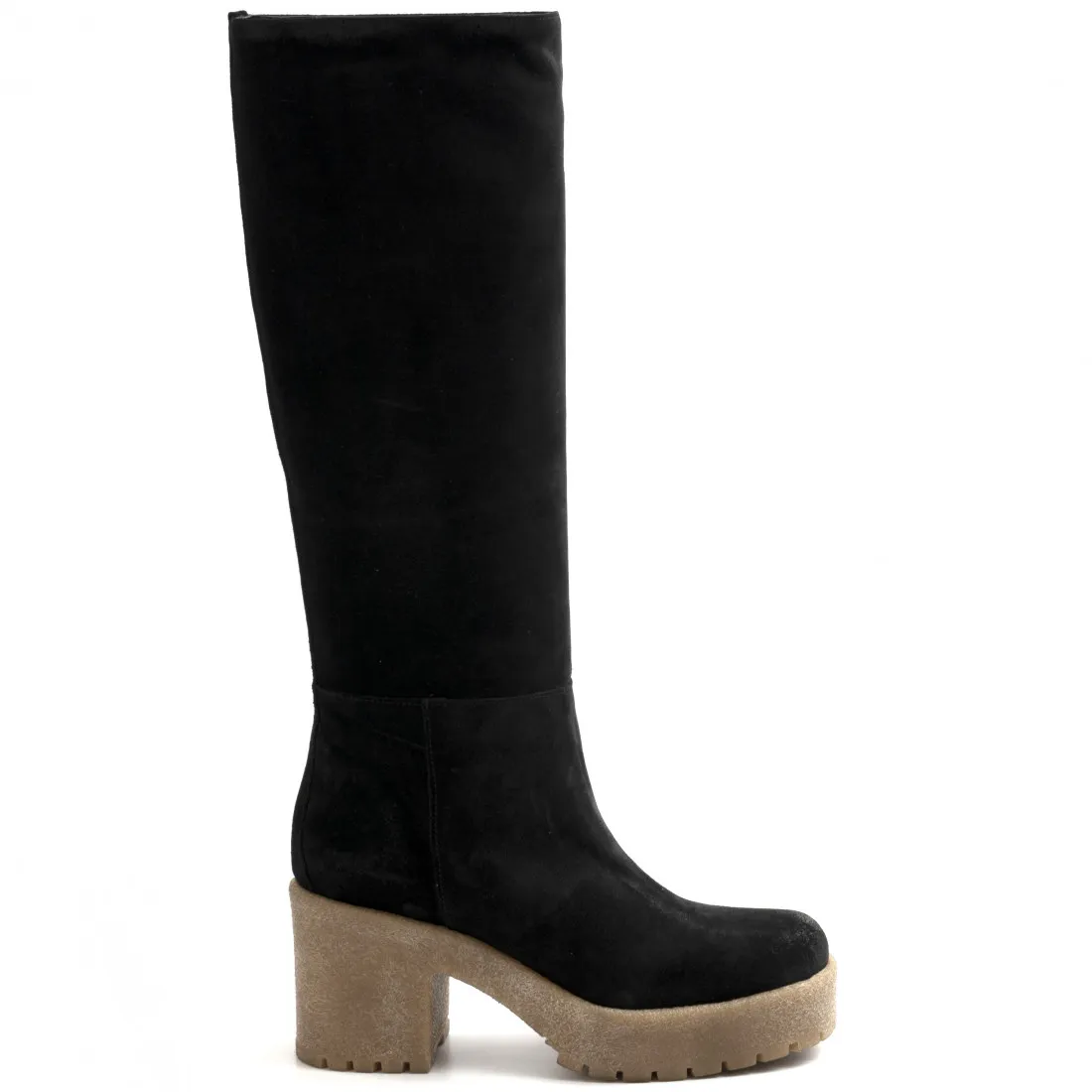 Stivale con tacco Les Tulipes in camoscio nero con para