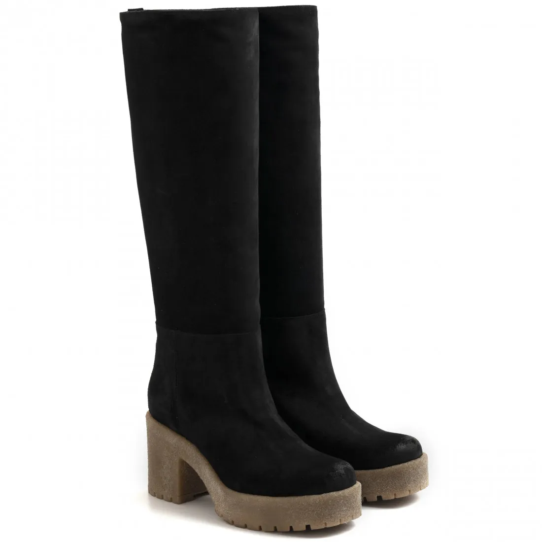 Stivale con tacco Les Tulipes in camoscio nero con para
