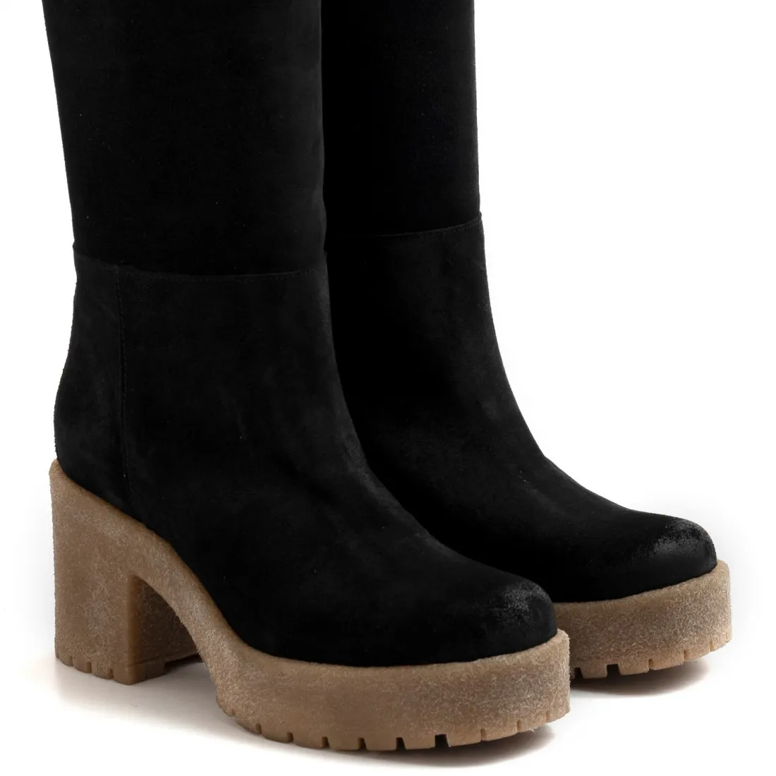 Stivale con tacco Les Tulipes in camoscio nero con para