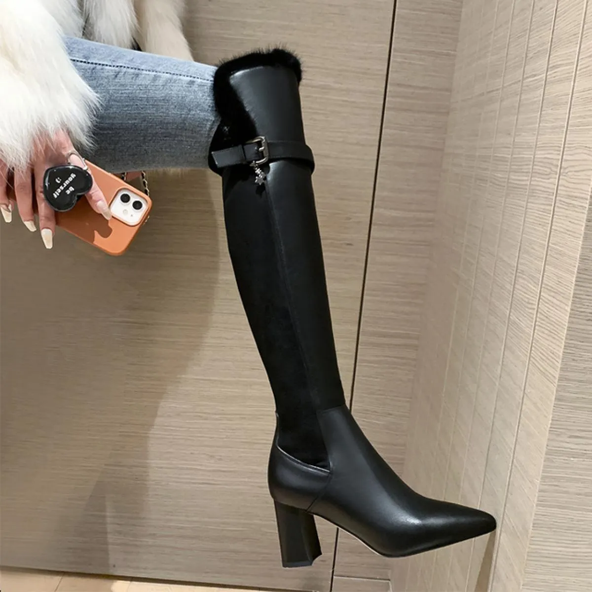 Stivali alti al ginocchio in pelle di mucca Stivali western al ginocchio da donna Stivali western in pelle al ginocchio Stivali