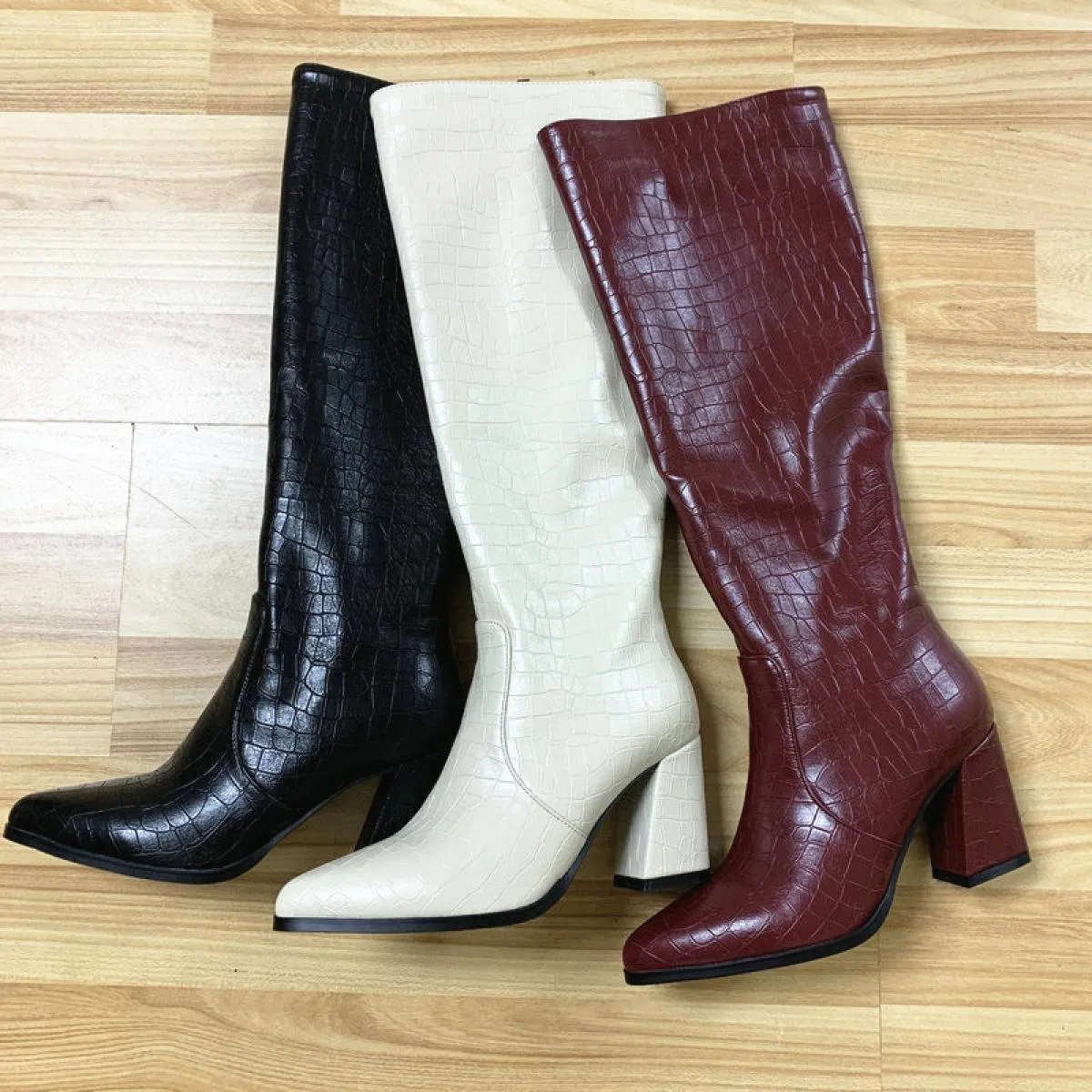 Stivali alti al ginocchio Stivali eleganti da donna in pelle con tacco Stivali eleganti in pelle da ufficio Stivali da donna