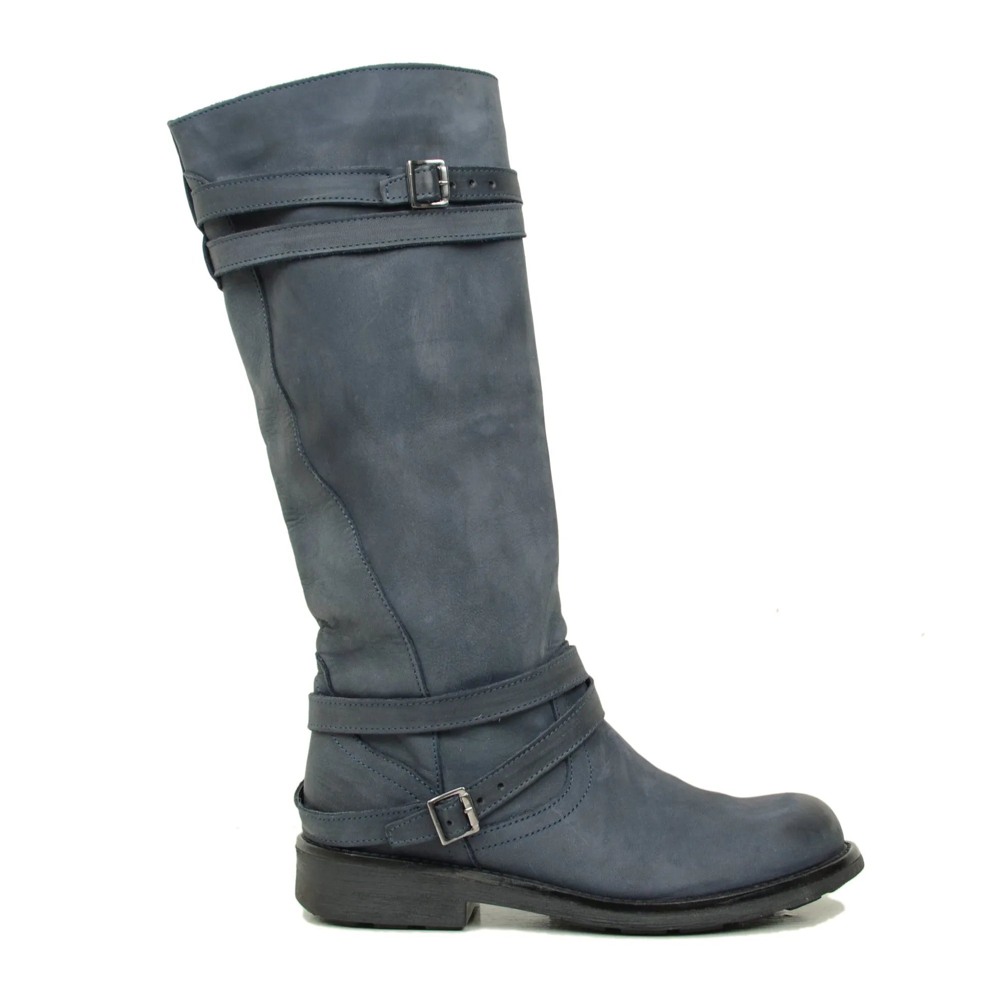 Stivali Camperos Alti Donna in Pelle Vintage Sfumata Blu