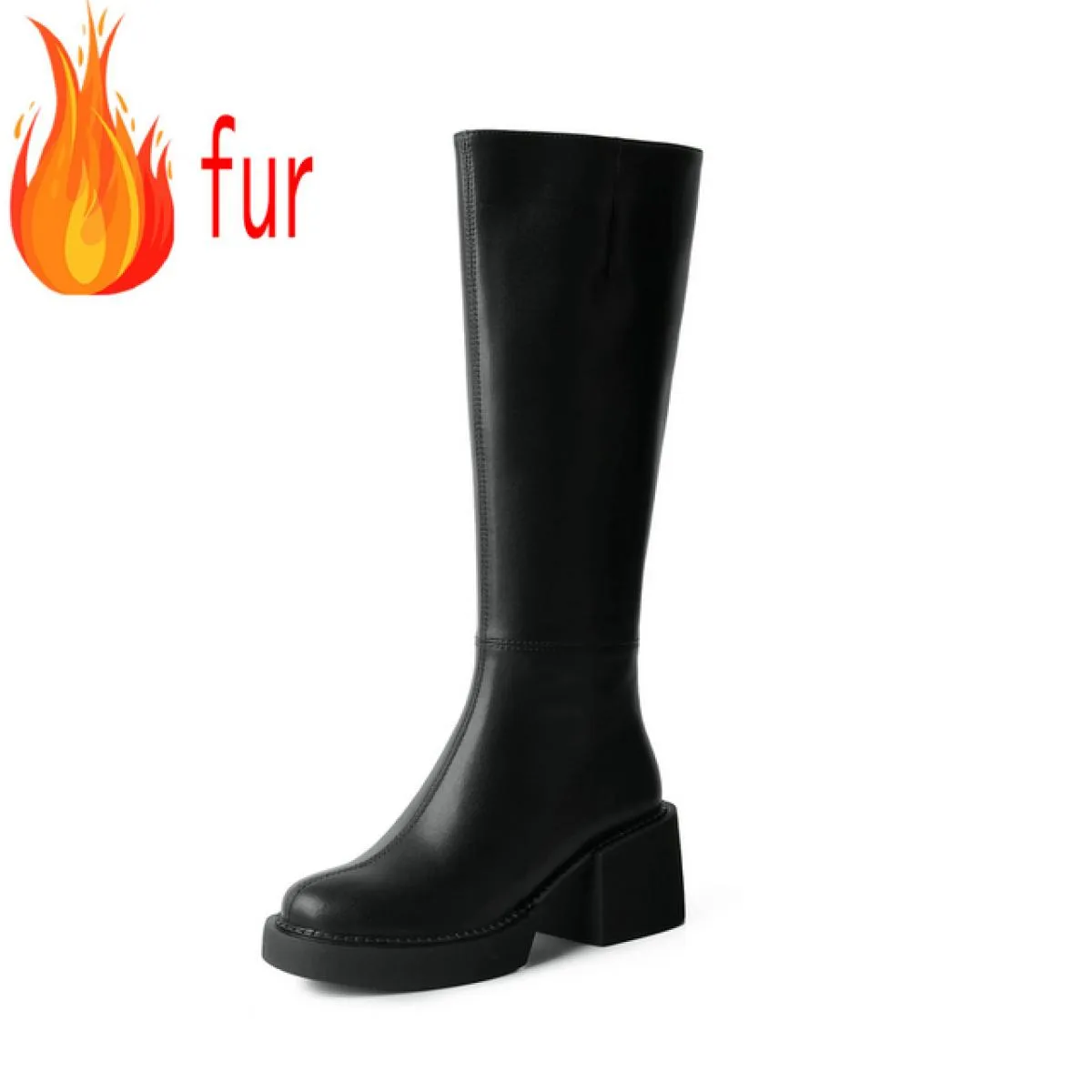 Stivali con plateau da donna in vera pelle Stivali con plateau invernali in vera pelle Stivali da donna