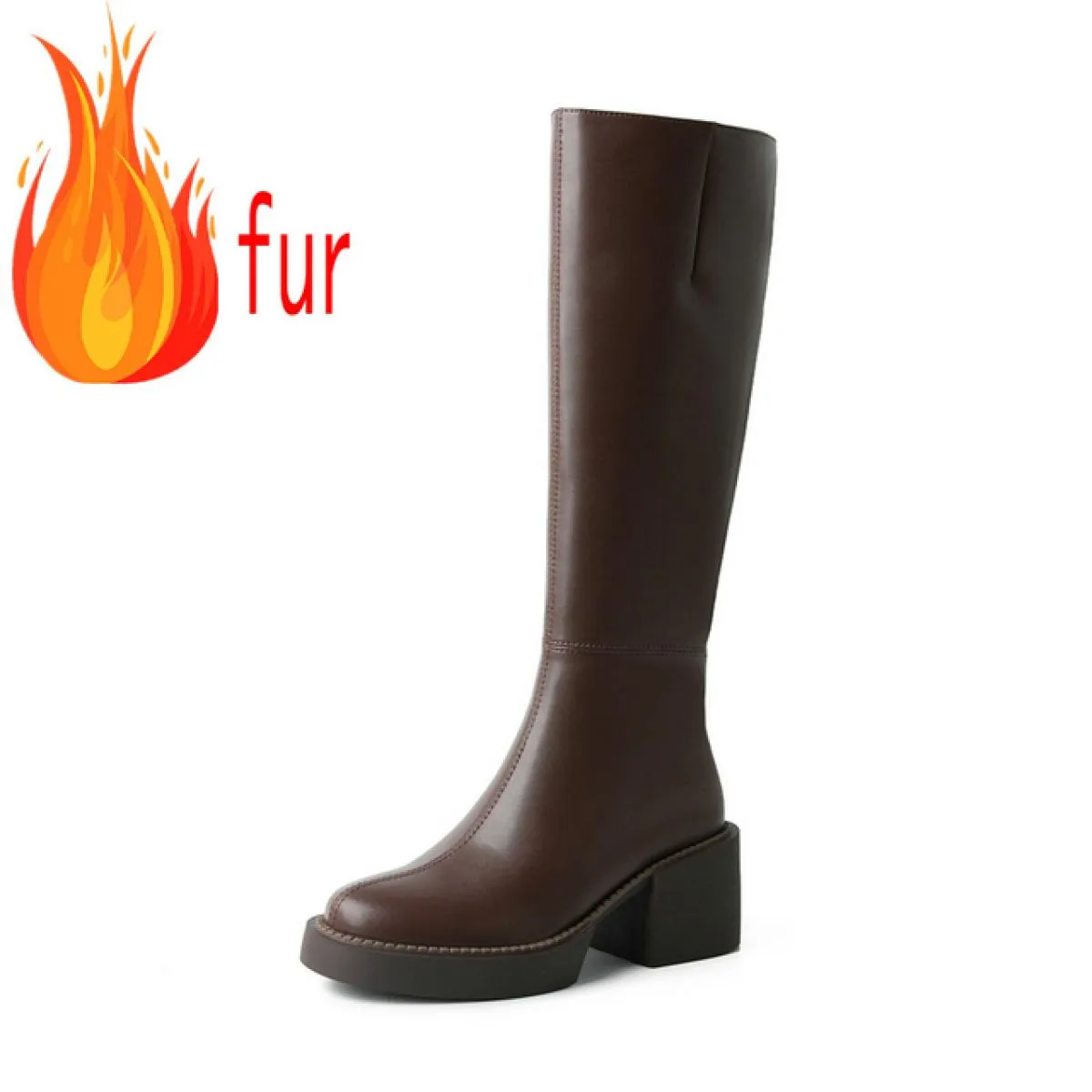 Stivali con plateau da donna in vera pelle Stivali con plateau invernali in vera pelle Stivali da donna