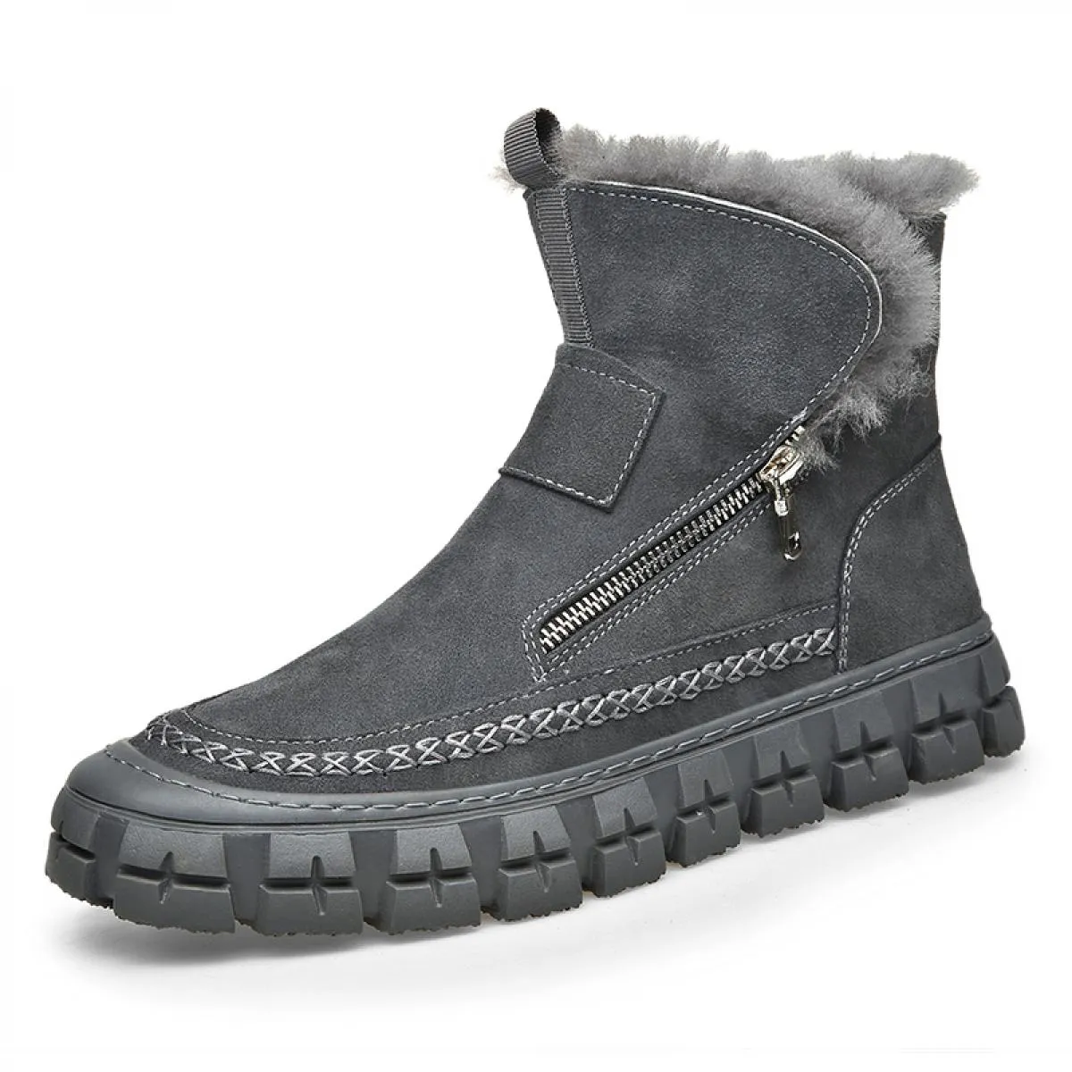 Stivali da neve Stivali corti pigri integrati in pelle e pelliccia da uomo Scarpe invernali in pelle con tubo centrale in lana f