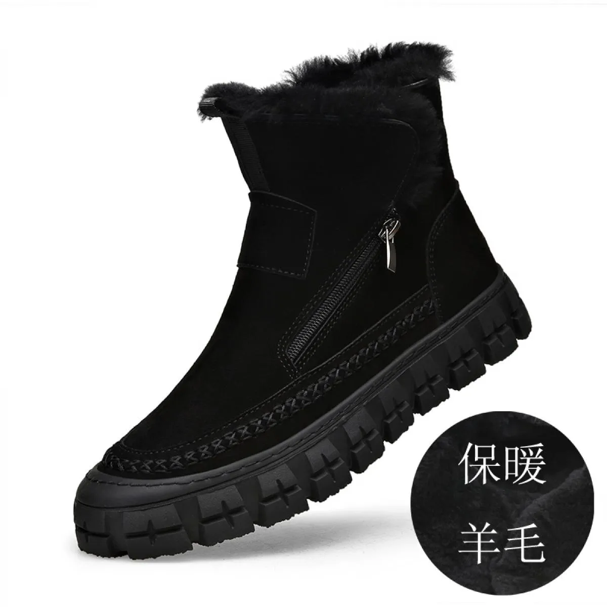 Stivali da neve Stivali corti pigri integrati in pelle e pelliccia da uomo Scarpe invernali in pelle con tubo centrale in lana f