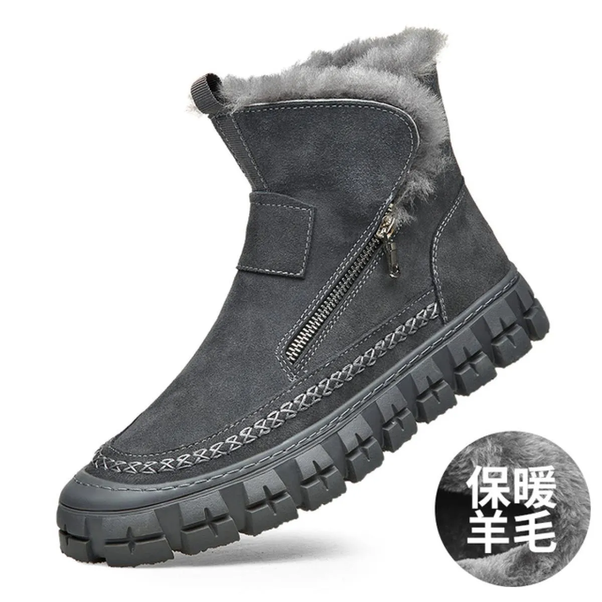Stivali da neve Stivali corti pigri integrati in pelle e pelliccia da uomo Scarpe invernali in pelle con tubo centrale in lana f