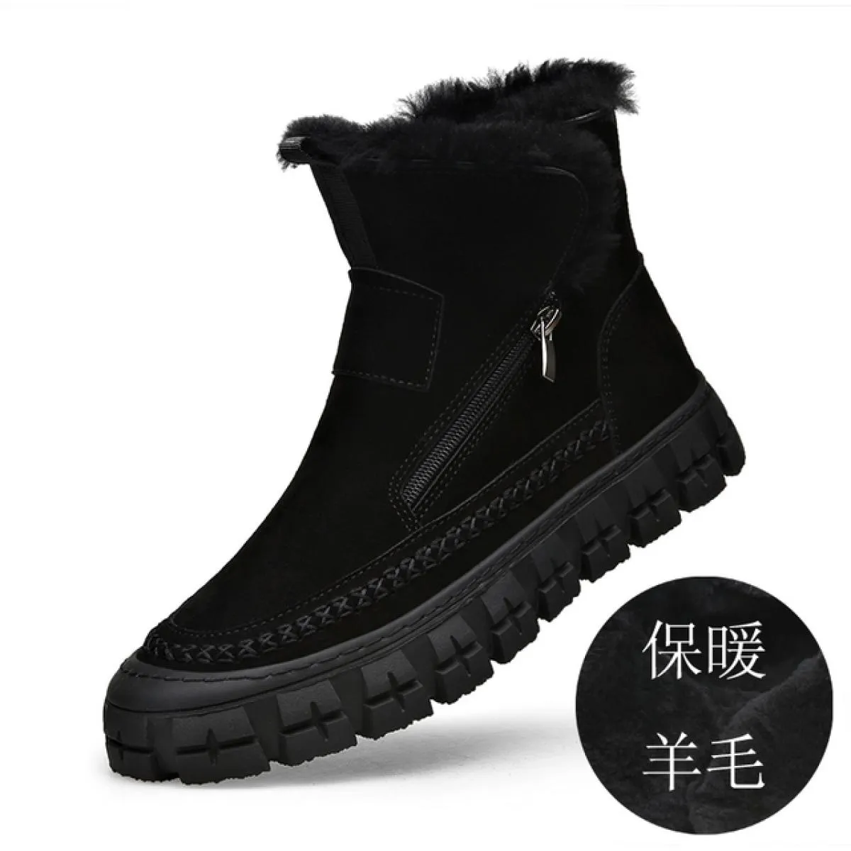Stivali da neve Stivali corti pigri integrati in pelle e pelliccia da uomo Scarpe invernali in pelle con tubo centrale in lana f