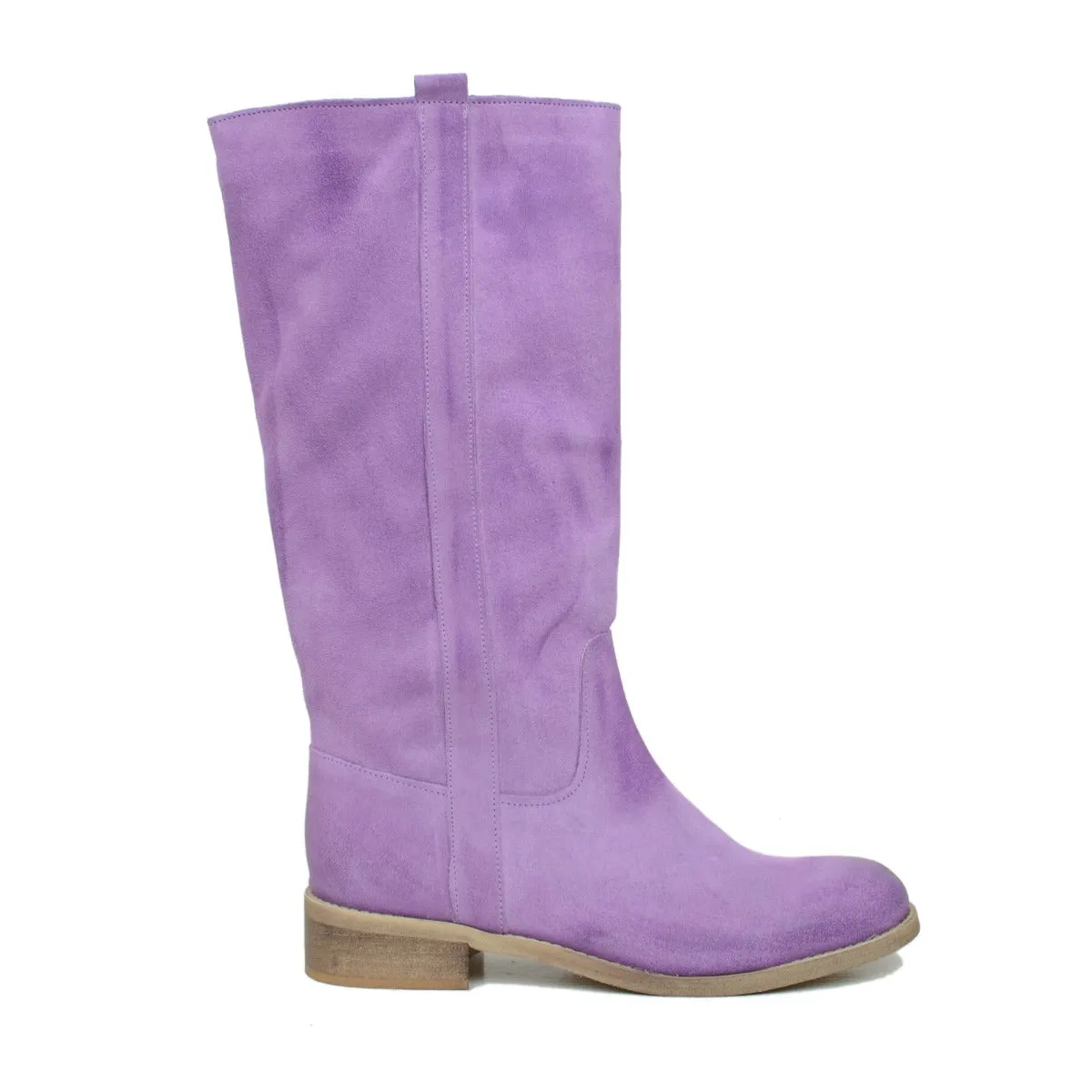 Stivali Donna Camperos in Pelle Scamosciata Lilla Made in Italy