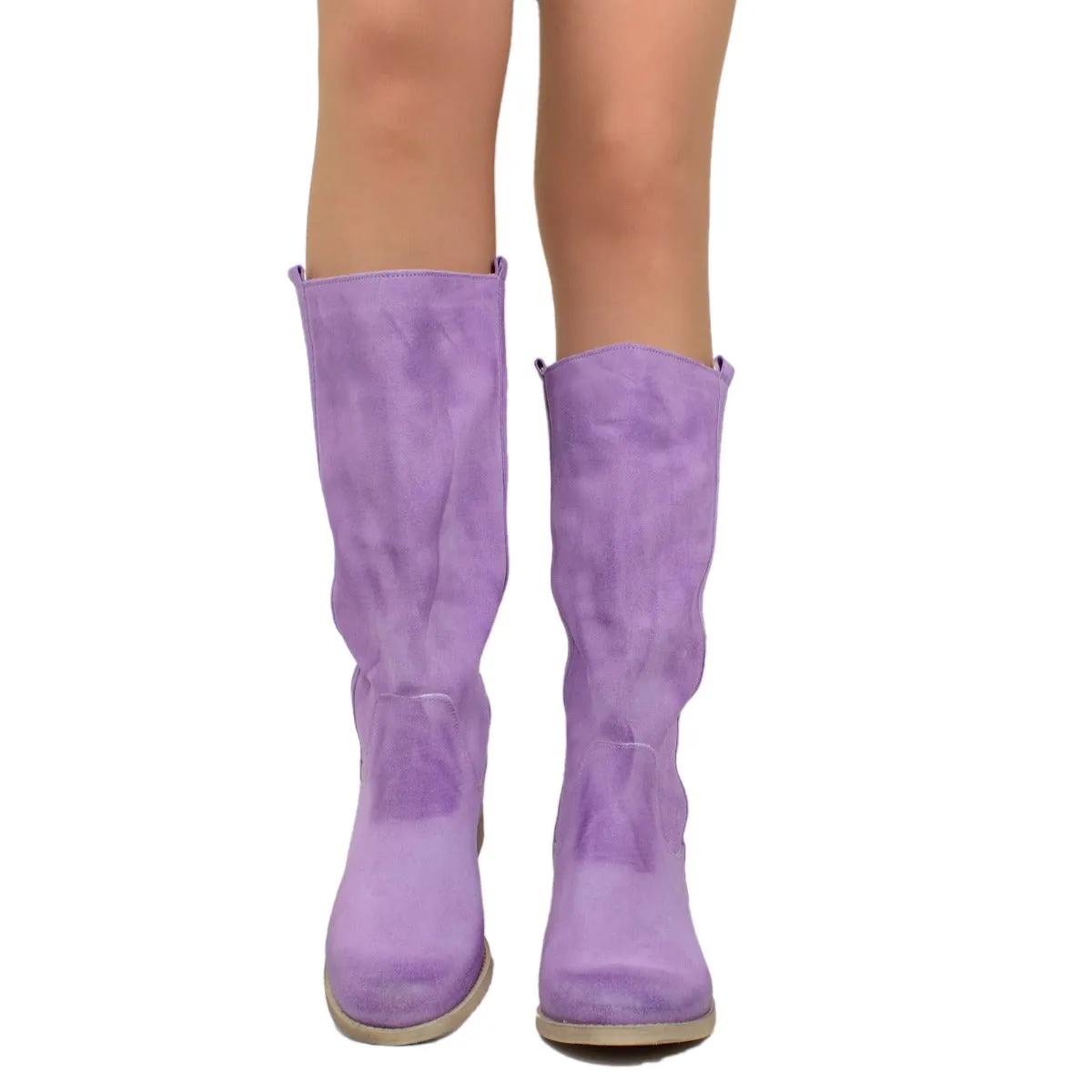 Stivali Donna Camperos in Pelle Scamosciata Lilla Made in Italy