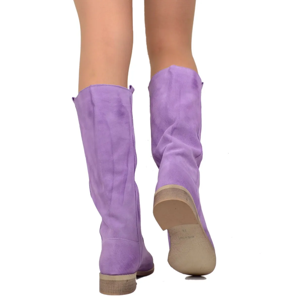 Stivali Donna Camperos in Pelle Scamosciata Lilla Made in Italy