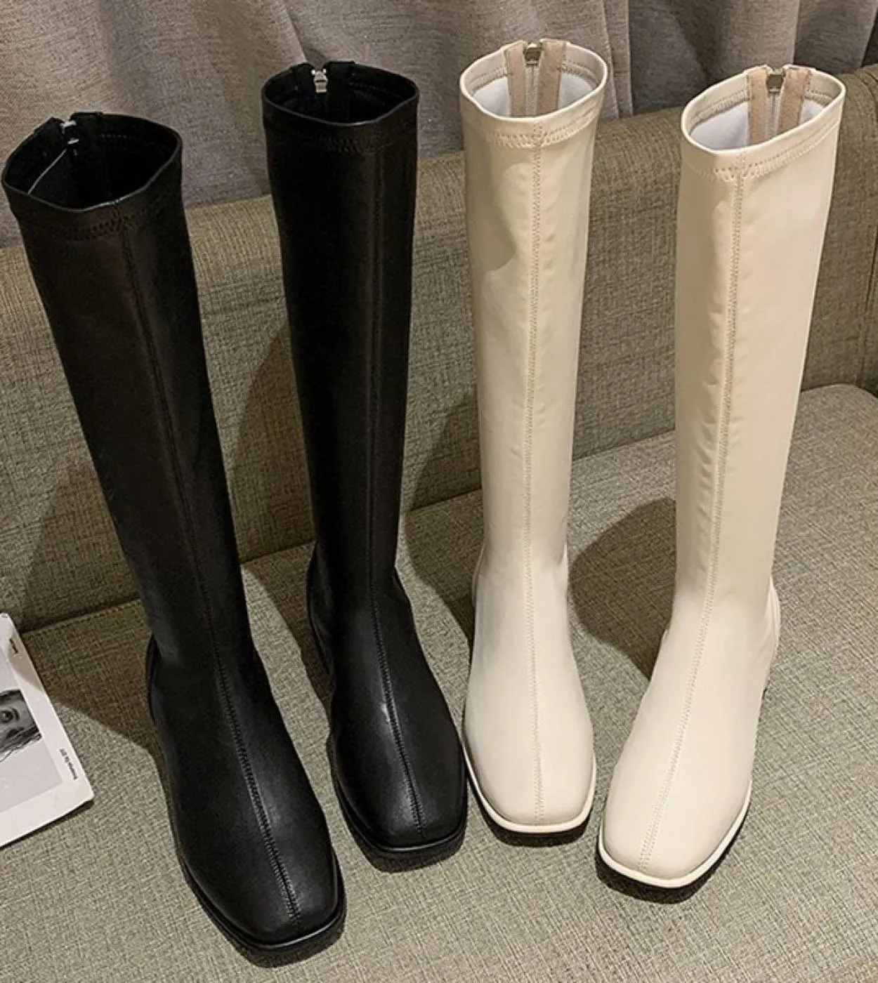 Stivali in pelle Tacco alto bianco Stivali in pelle bianca Donna 2023 Donna al ginocchio