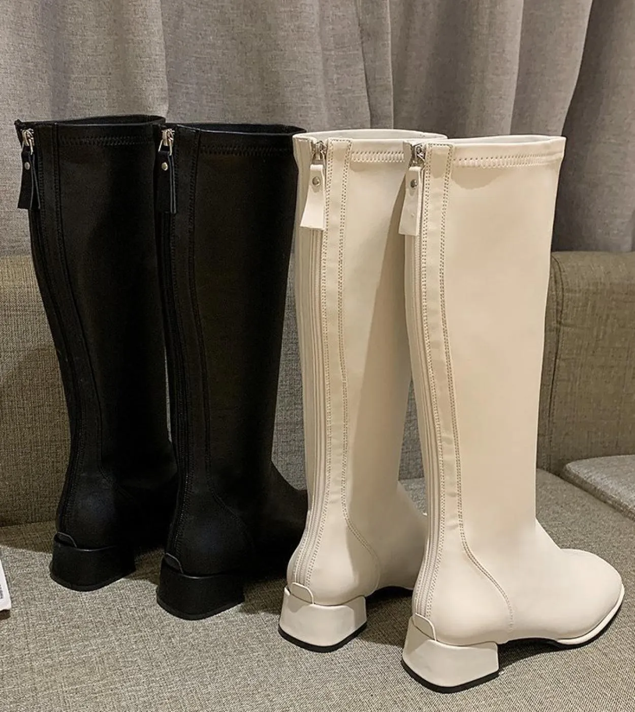 Stivali in pelle Tacco alto bianco Stivali in pelle bianca Donna 2023 Donna al ginocchio