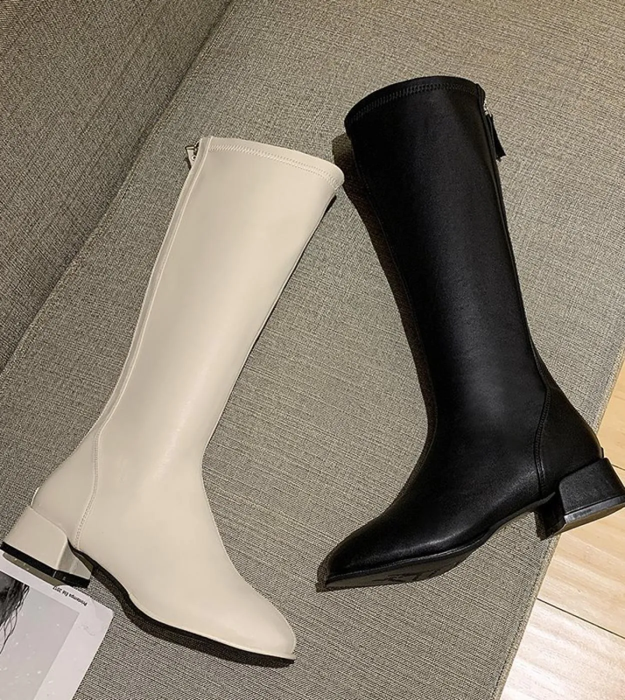 Stivali in pelle Tacco alto bianco Stivali in pelle bianca Donna 2023 Donna al ginocchio
