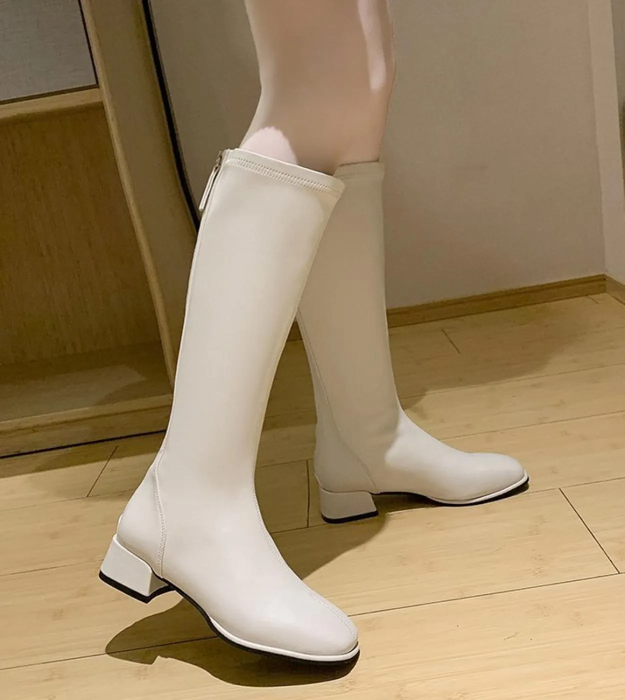 Stivali in pelle Tacco alto bianco Stivali in pelle bianca Donna 2023 Donna al ginocchio