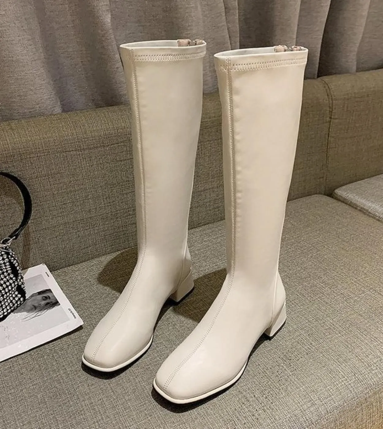 Stivali in pelle Tacco alto bianco Stivali in pelle bianca Donna 2023 Donna al ginocchio