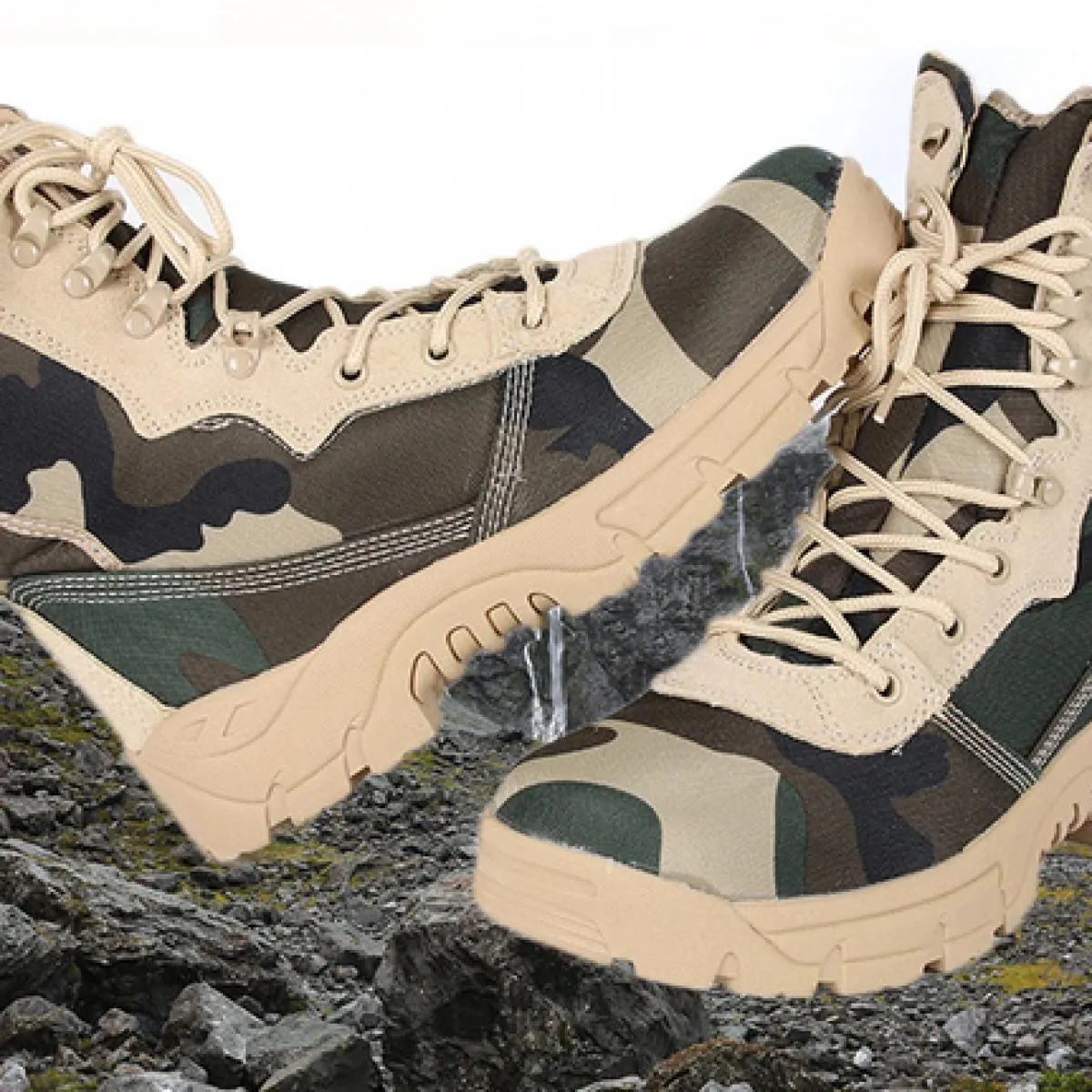 Stivali militari tattici da uomo Stivali da trekking da combattimento con lacci con cerniera laterale Stivali da trekking da lav