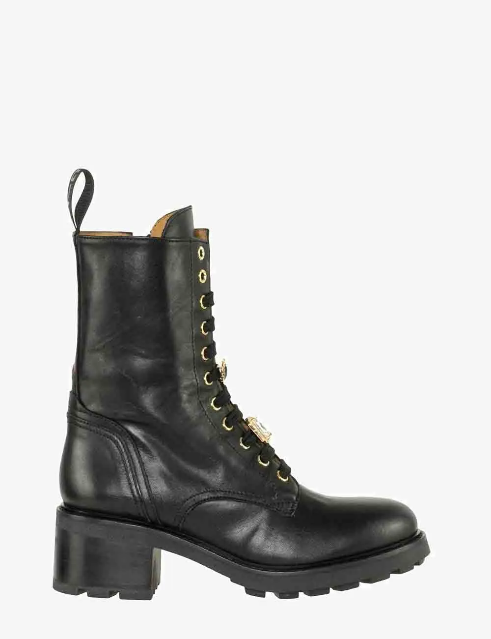 Stivali Stringati Combi in Pelle Nero