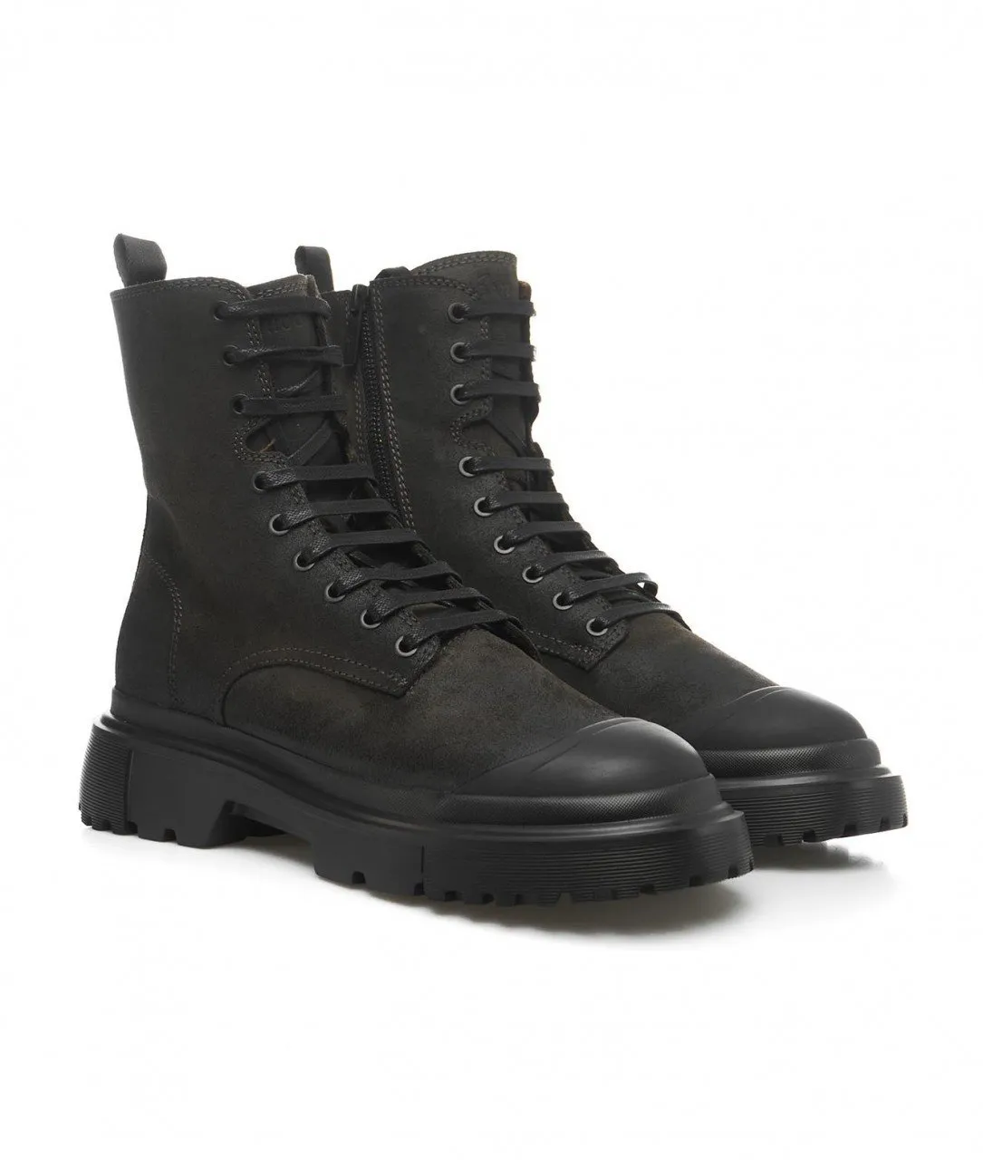 Stivali stringati in pelle nero nero