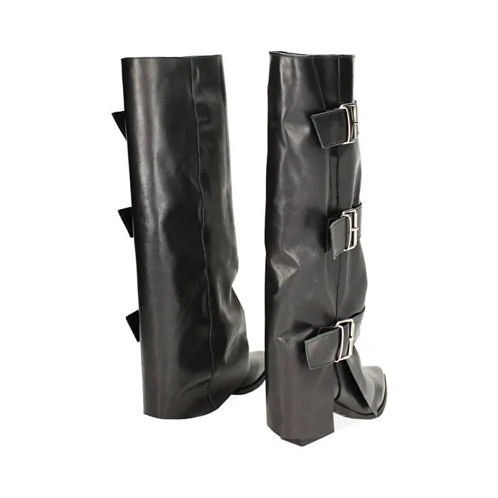 Stivali texani neri in pelle, tacco 7 cm