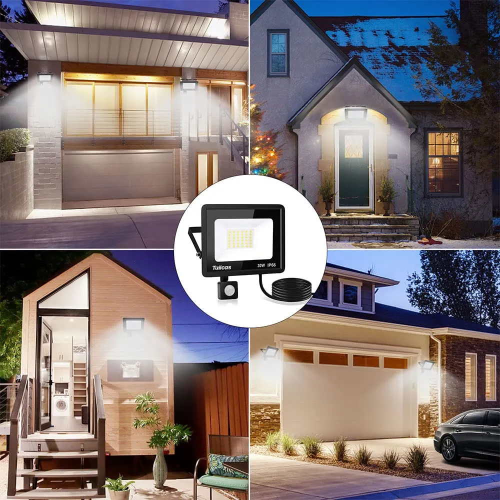 Tailcas 30W Faretto Led da Esterno con Sensore di Movimento, IP66 Impermeabile Faro Led Esterno 2700LM, 36 Leds 6500K Bianca Fre