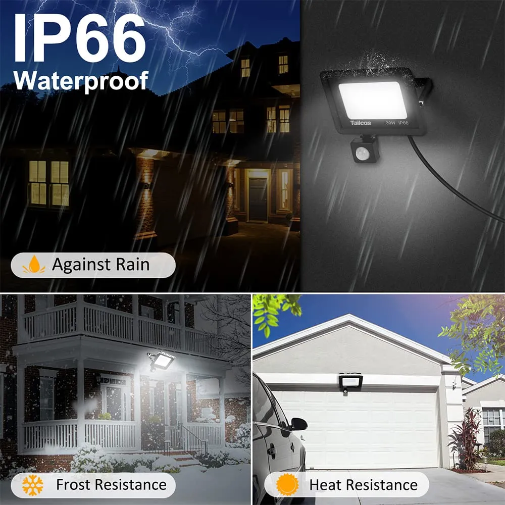 Tailcas 30W Faretto Led da Esterno con Sensore di Movimento, IP66 Impermeabile Faro Led Esterno 2700LM, 36 Leds 6500K Bianca Fre