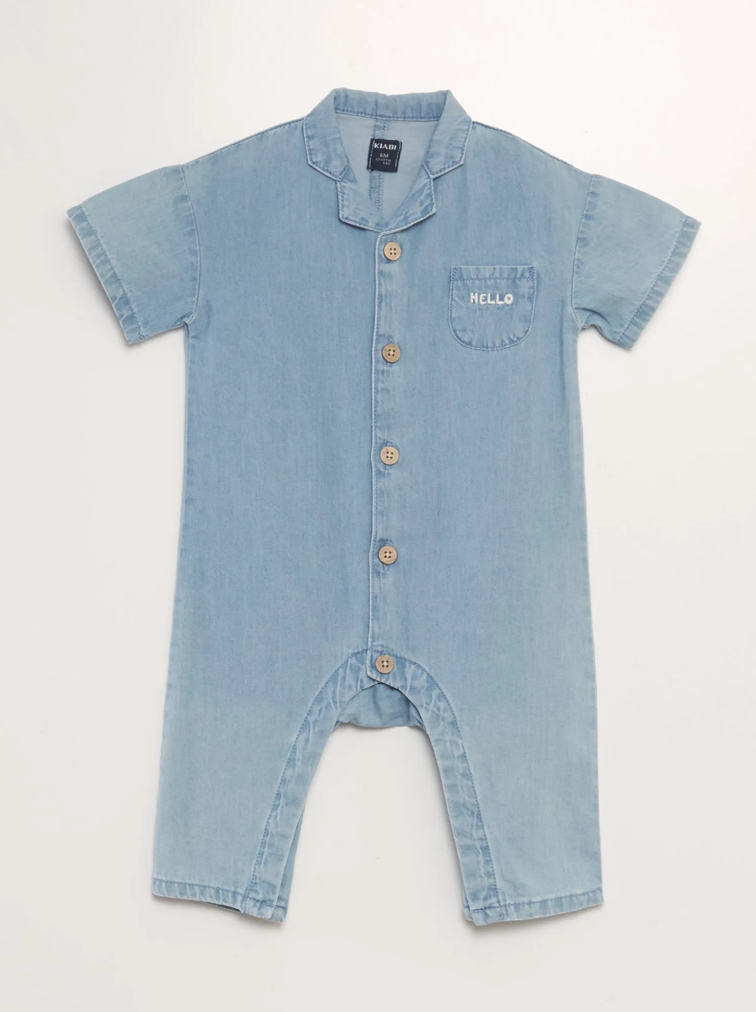 Tuta lunga in denim con tasca ricamata - BLU