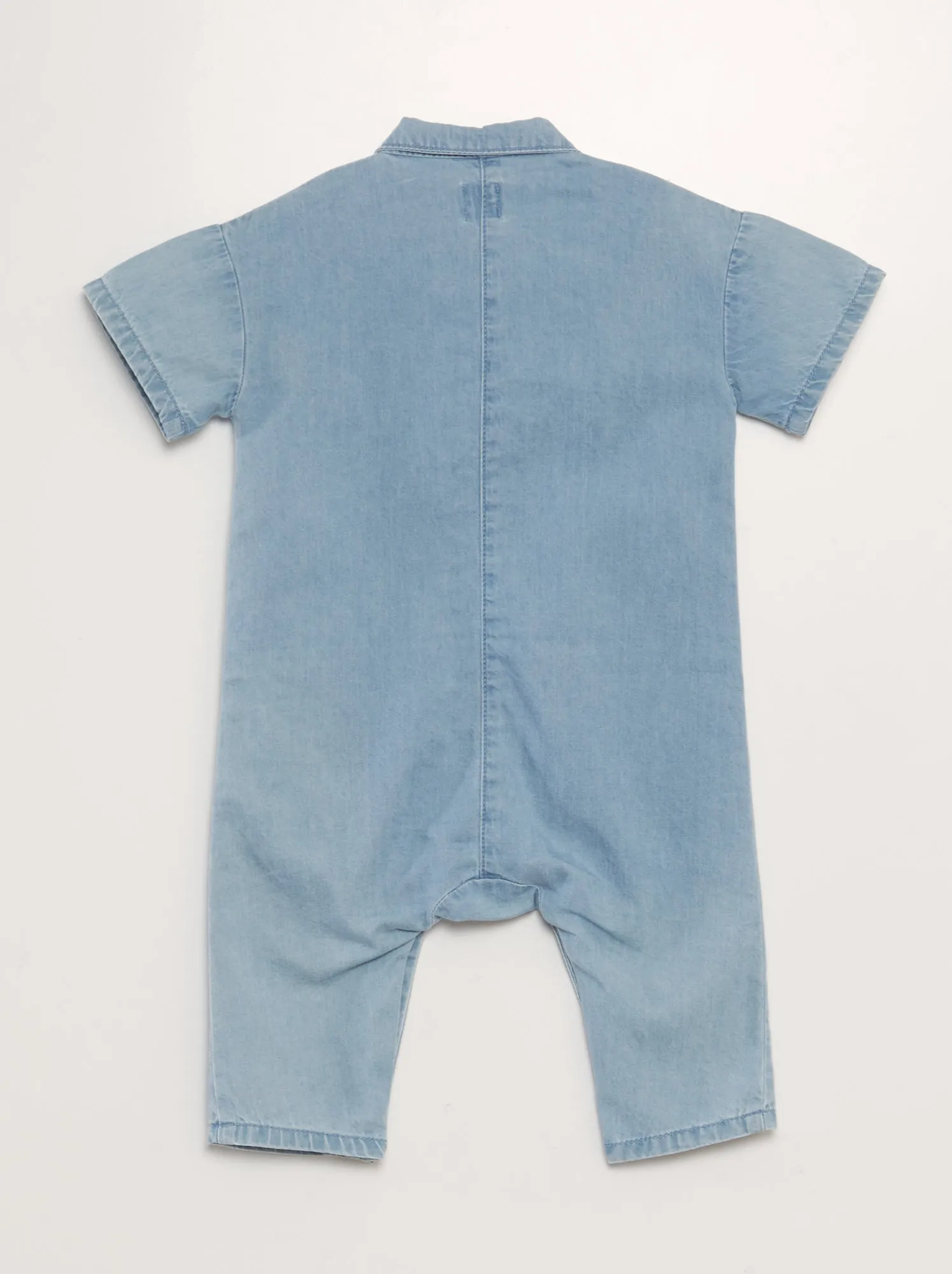 Tuta lunga in denim con tasca ricamata - BLU